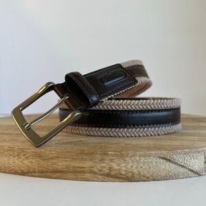 Columbia 90s Brown Genuine Leather Natural Fiber Woven Belt Size XL